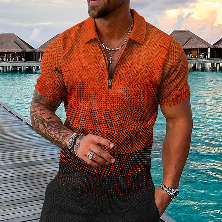 Men's 3D Print Tartan Geometry Turndown Going out Golf Shirt