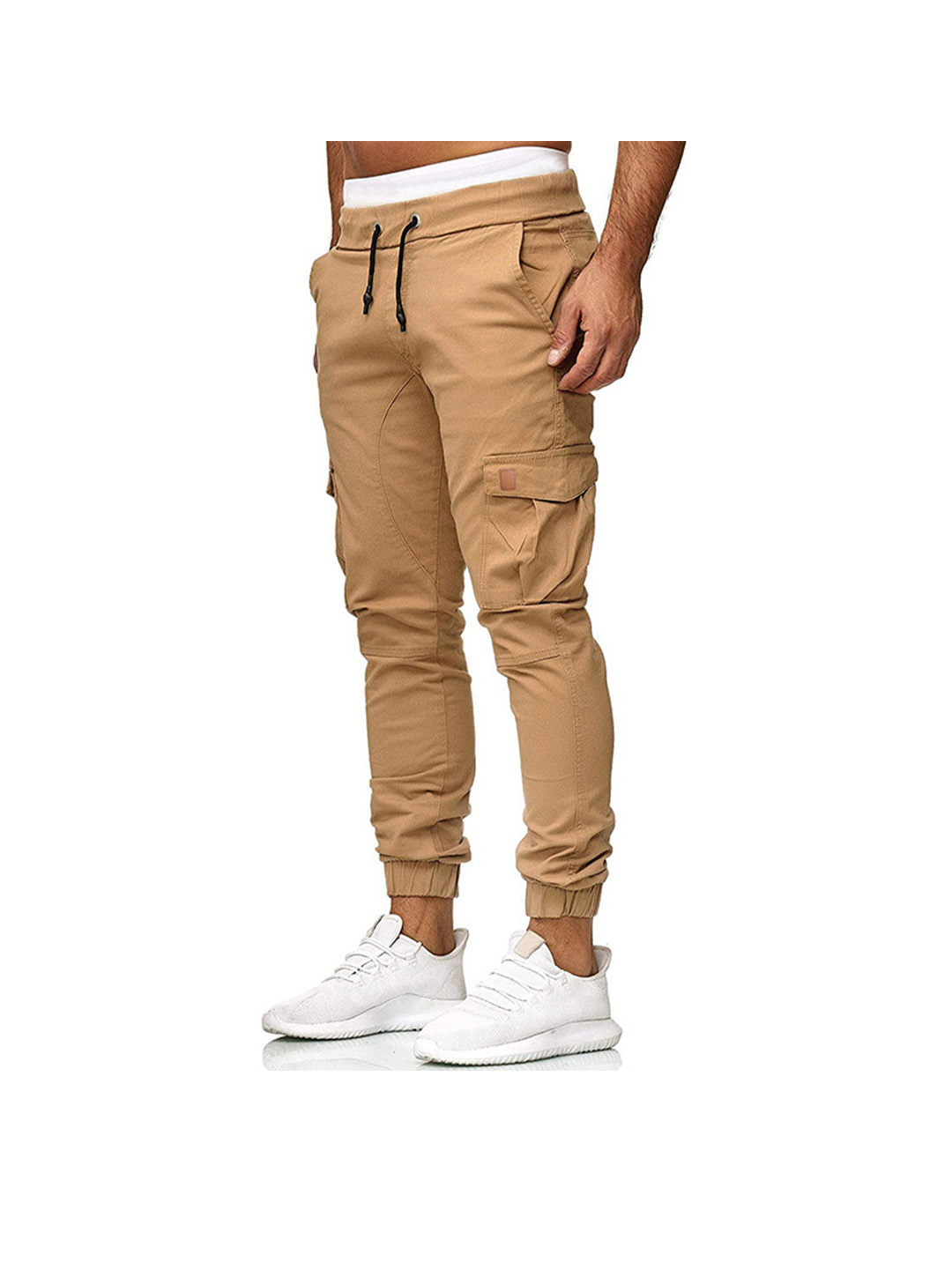 Men's Drawstring Waist Patch Pockets Detail Cargo Pants