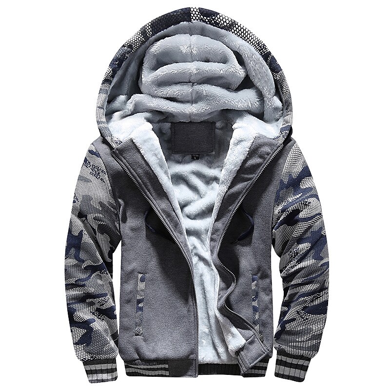 Men's Fleece Solid Color Hoodie Zip Front Hooded Sweatshirt