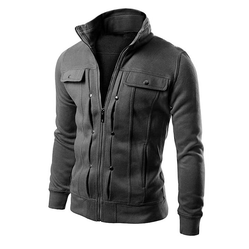 Men's Solid Color Stand Collar Long Sleeve Causal Slim Zipper Jacket