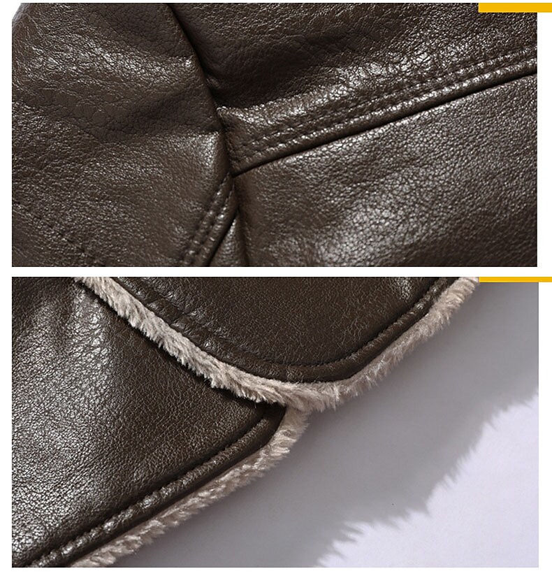 Men's Faux Leather Single Breasted Shearling Coat