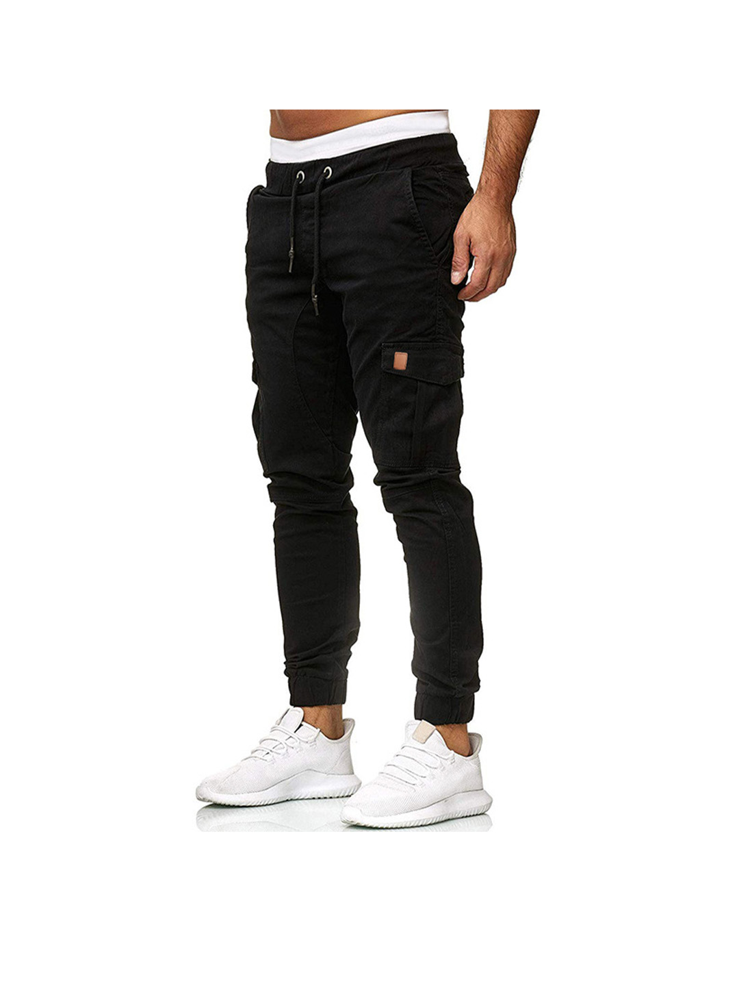 Men's Drawstring Waist Patch Pockets Detail Cargo Pants