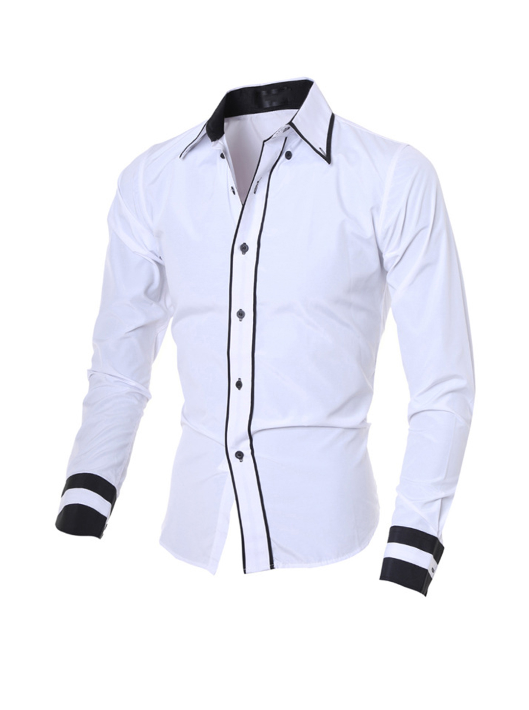 Men's Contrasting Solid Color Classic Long Sleeve Shirt