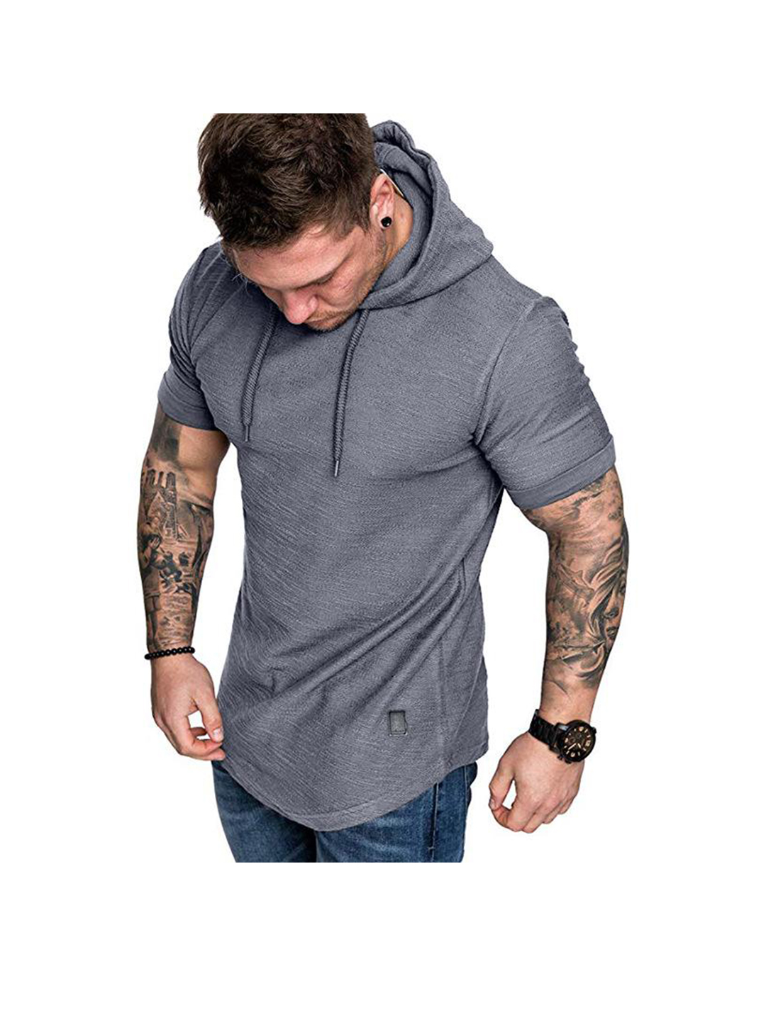 Men's Textured Solid Color High Quality Short Sleeve Pullover Hoodies Soft Breathable