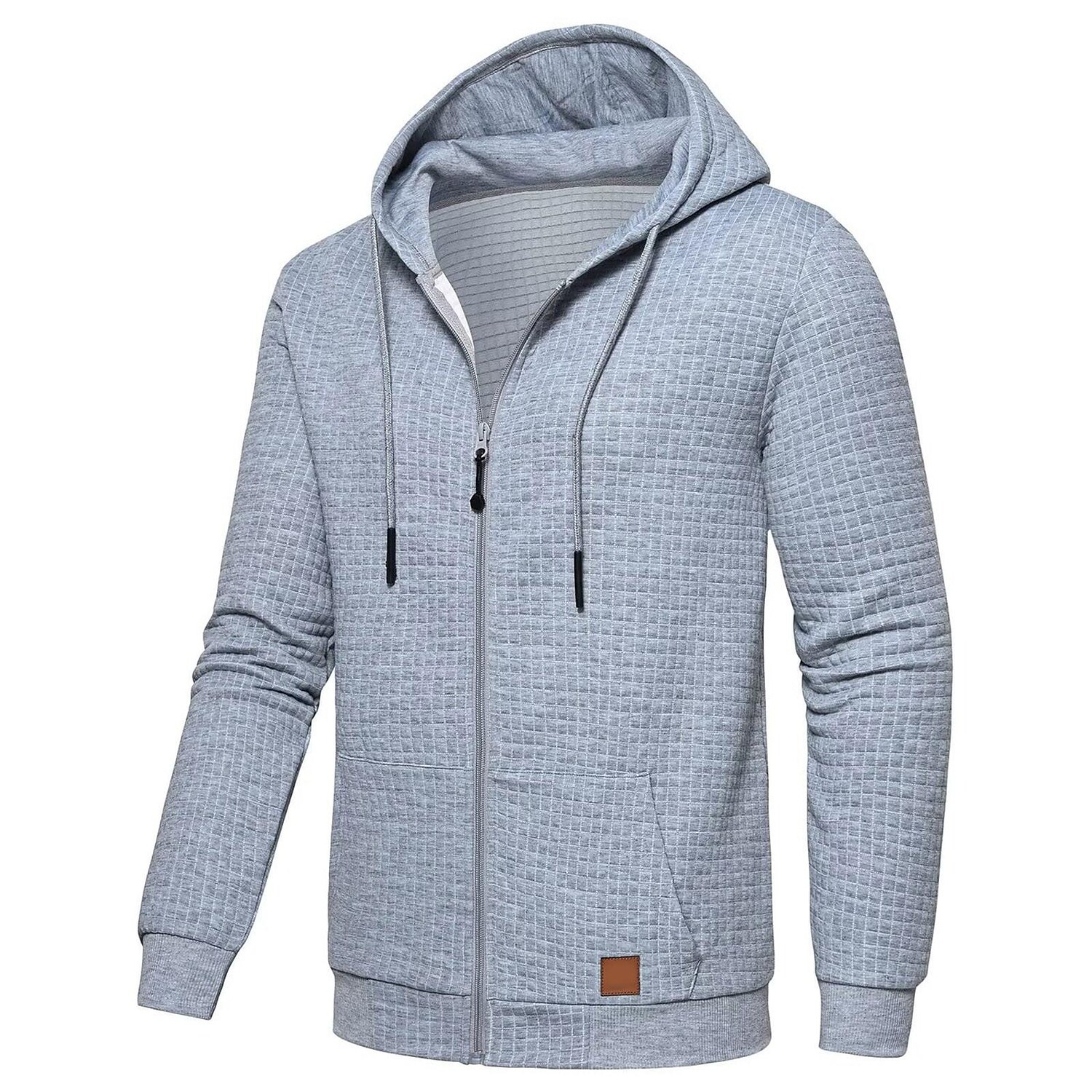 Men's Jacquard Check Solid Color Zip-up Hoodie Sweatshirts