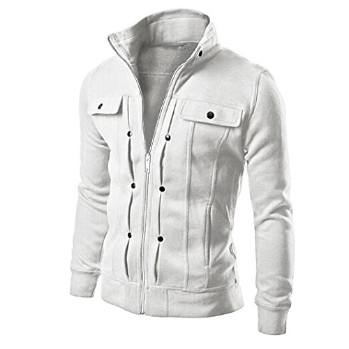 Men's Solid Color Stand Collar Long Sleeve Causal Slim Zipper Jacket