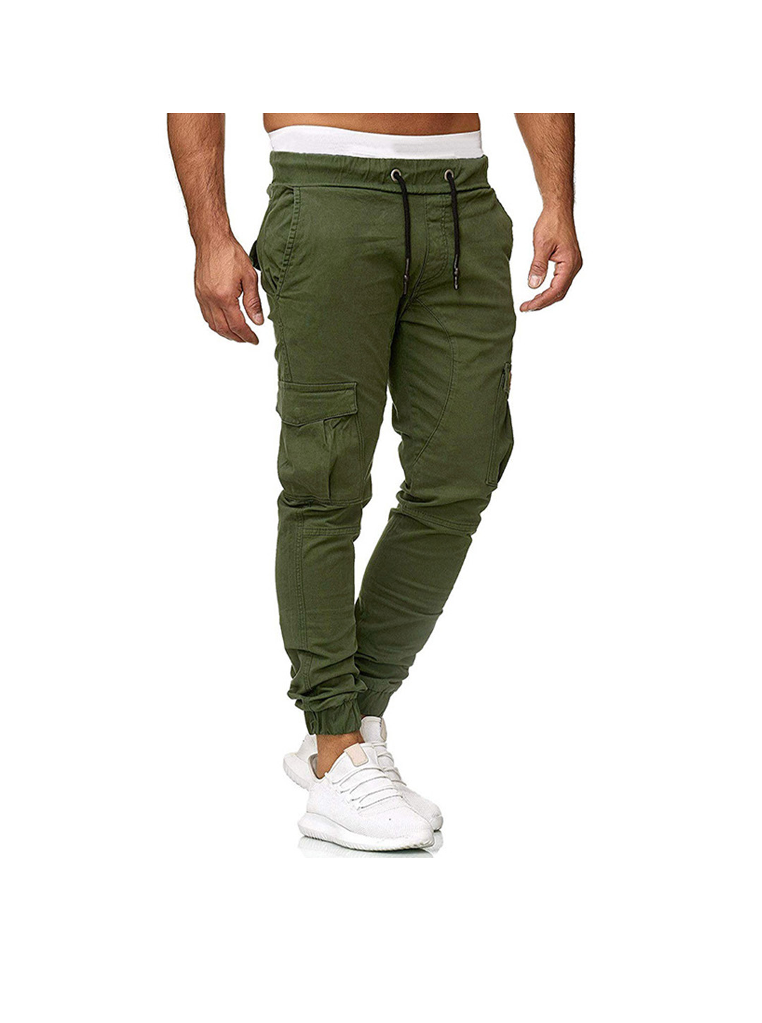 Men's Drawstring Waist Patch Pockets Detail Cargo Pants