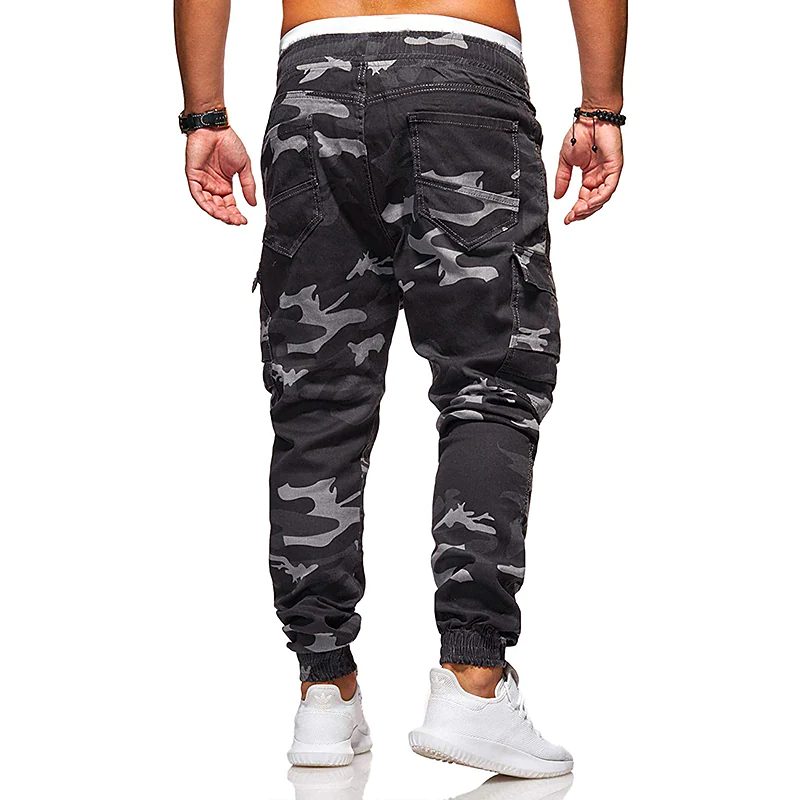 Men's Drawstring Elastic Waist Camouflage Sweatpants Sporty Jogger With Multiple Pockets