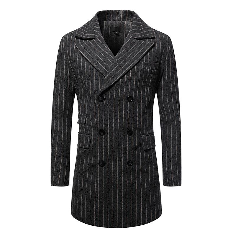 Men's Mid-Length Double-breasted Striped Coat