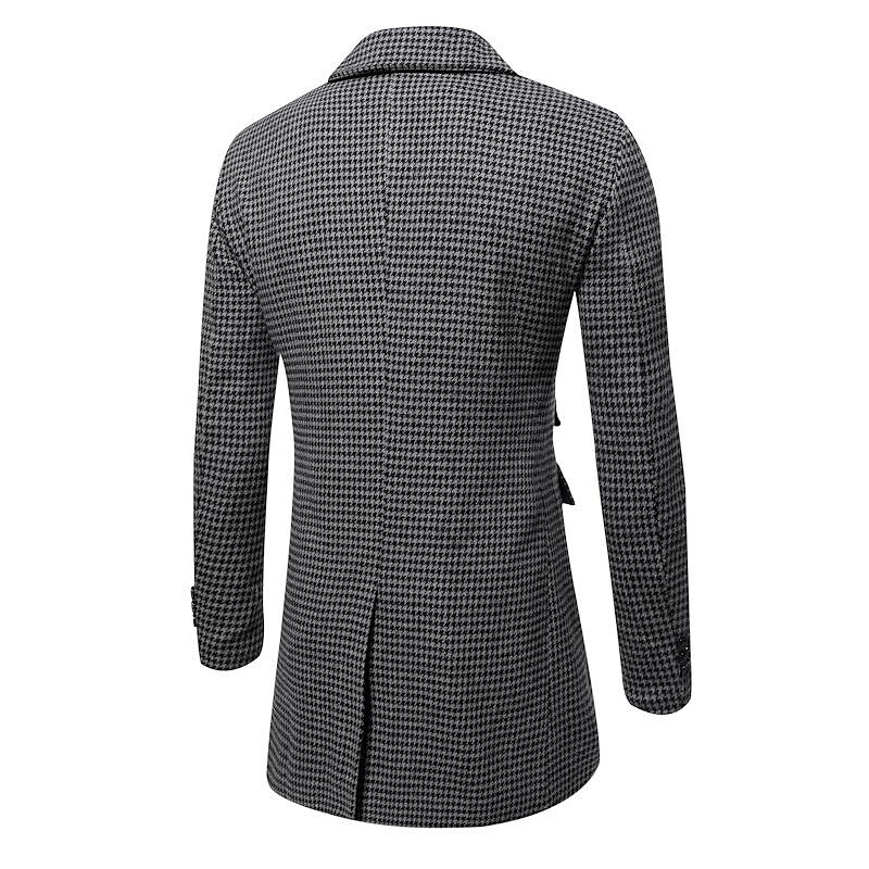 Men's Mid-Length Double-breasted Houndstooth Coat