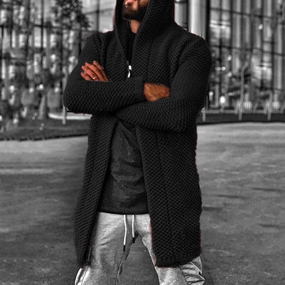 Men's Solid Color Hooded Texture Cardigan