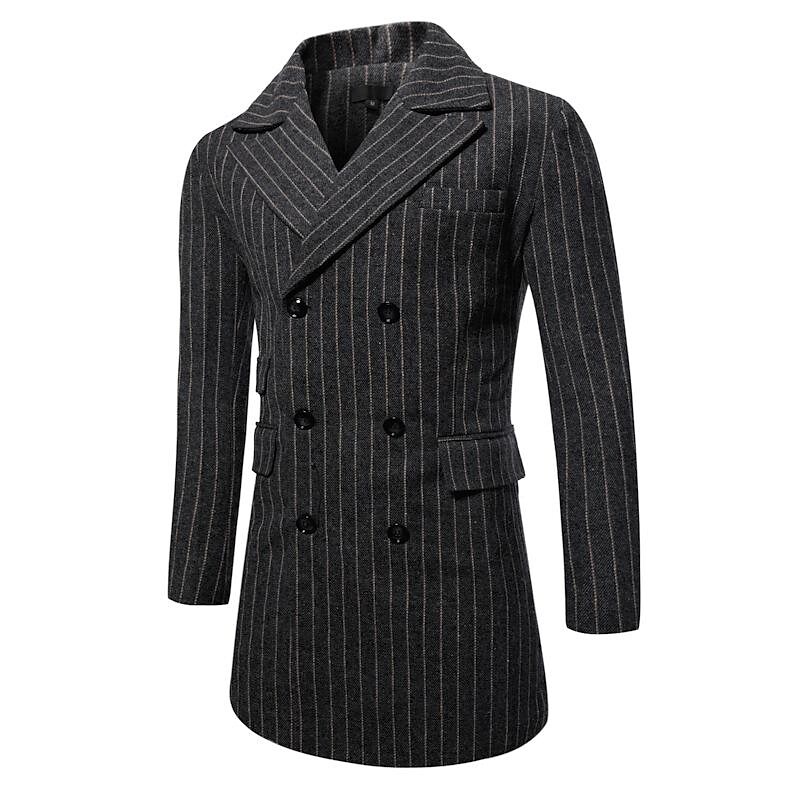Men's Mid-Length Double-breasted Striped Coat
