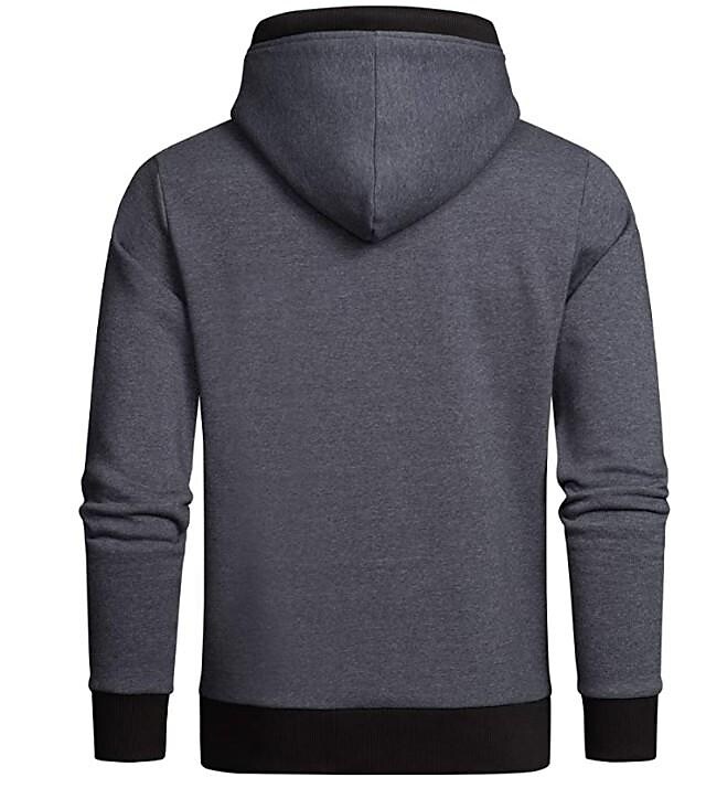 Men's Solid Fleece Pullover Hoodie With Contrasting Details