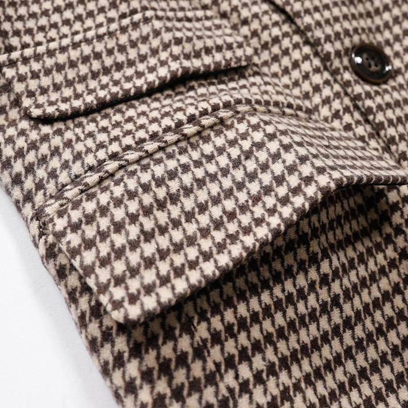 Men's Mid-Length Double-breasted Houndstooth Coat