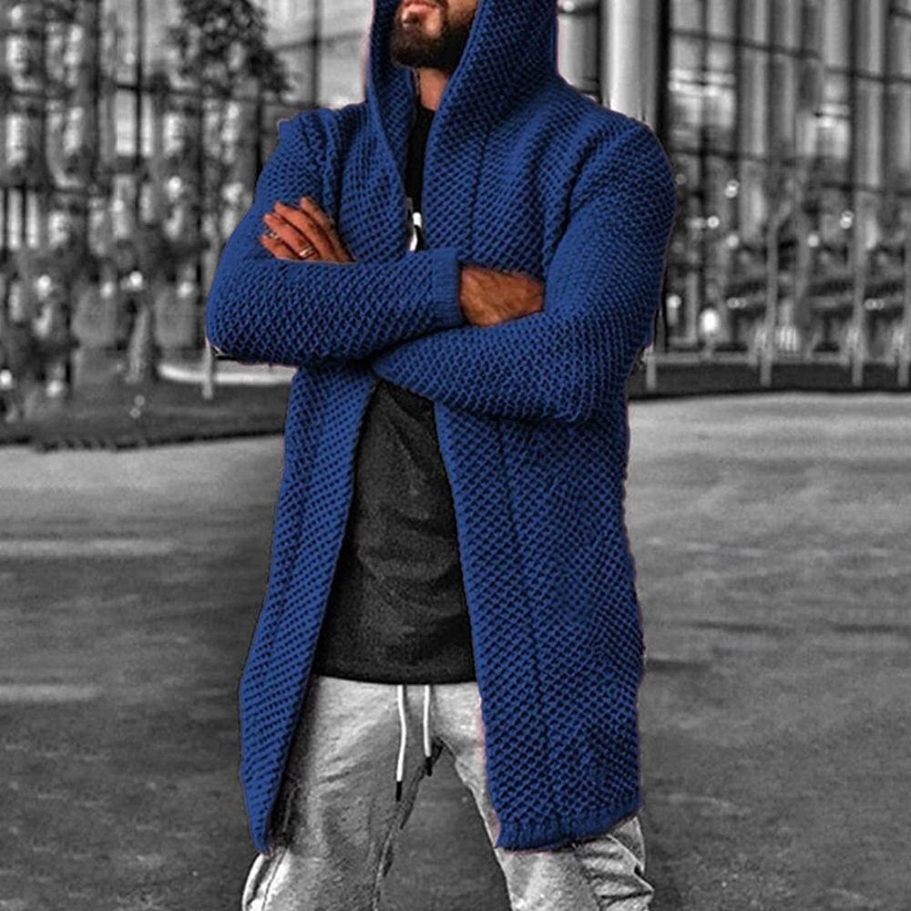 Men's Solid Color Hooded Texture Cardigan