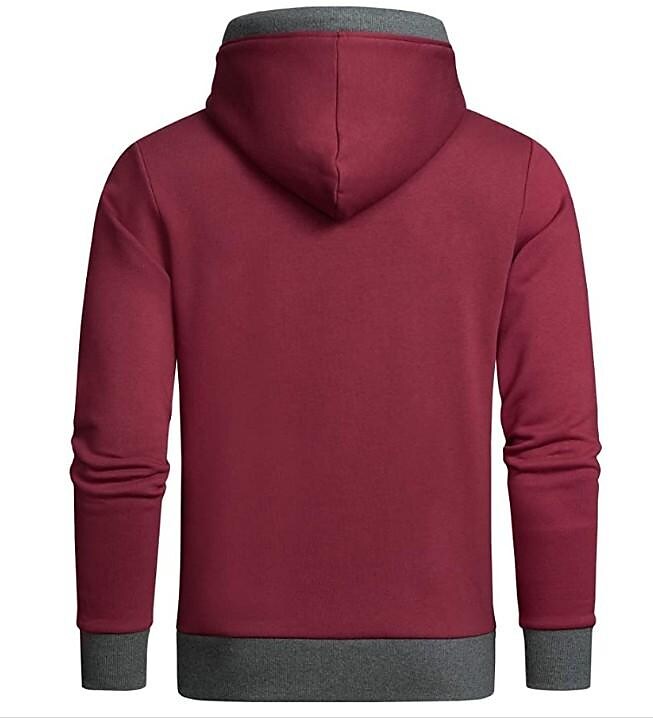 Men's Solid Fleece Pullover Hoodie With Contrasting Details