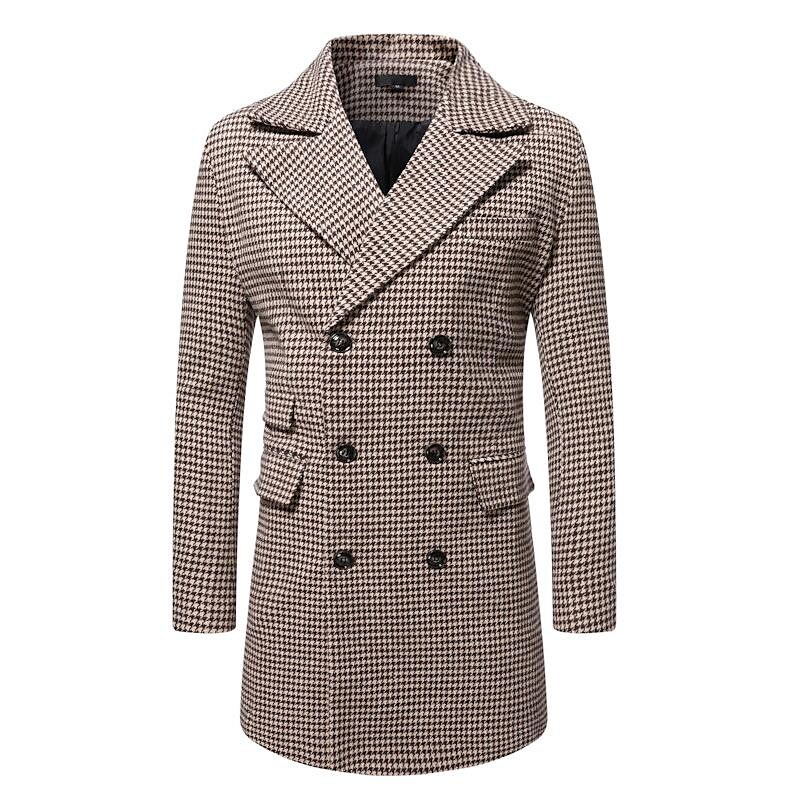 Men's Mid-Length Double-breasted Houndstooth Coat