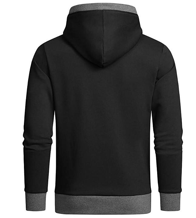 Men's Solid Fleece Pullover Hoodie With Contrasting Details