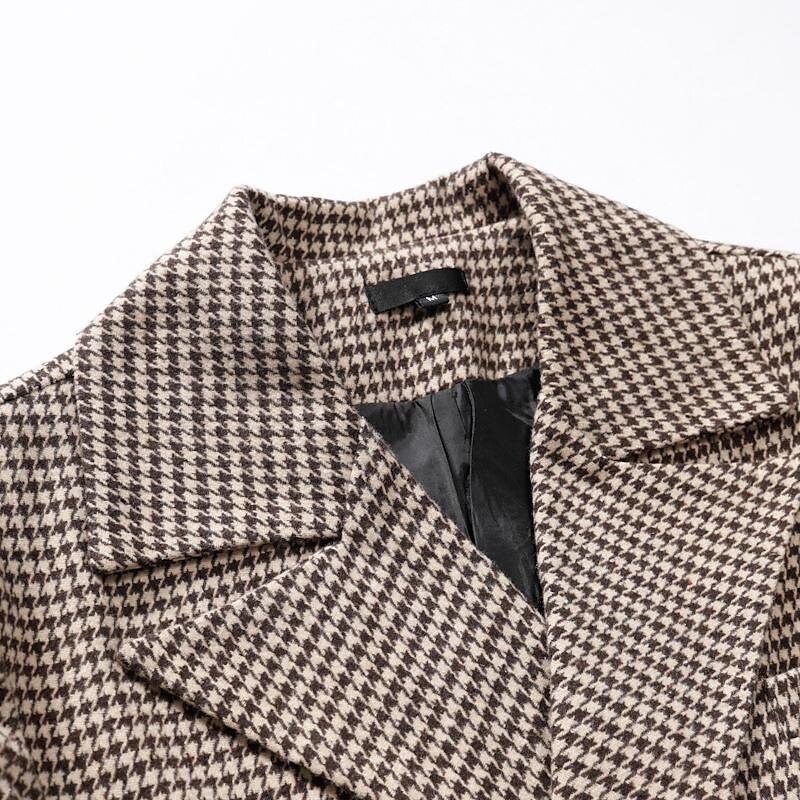 Men's Mid-Length Double-breasted Houndstooth Coat