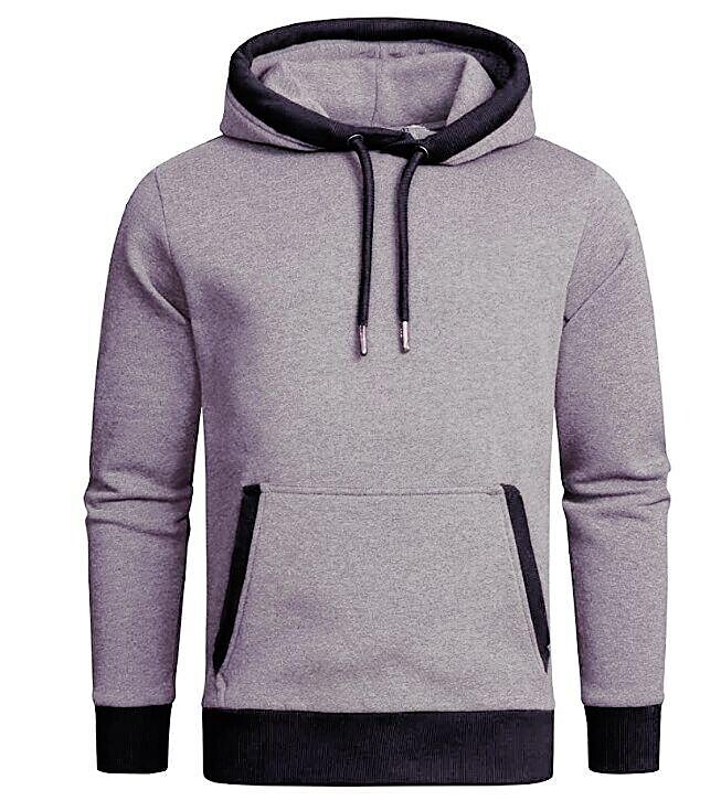 Men's Solid Fleece Pullover Hoodie With Contrasting Details