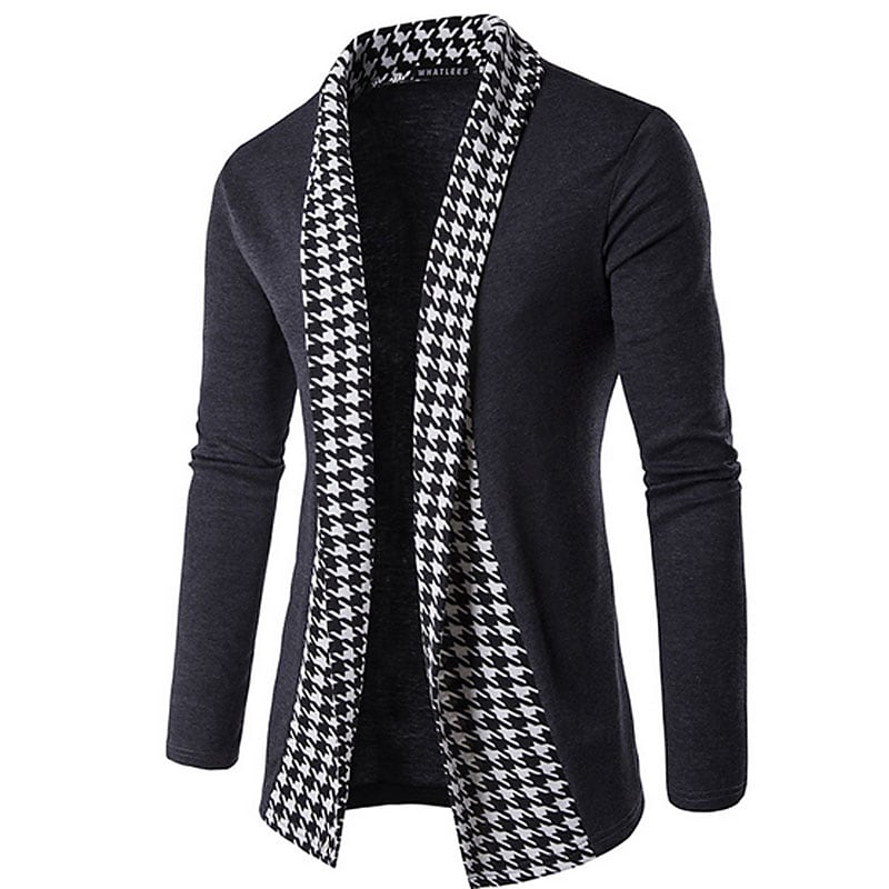 Men's Vintage Houndstooth Patchwork Cardigan