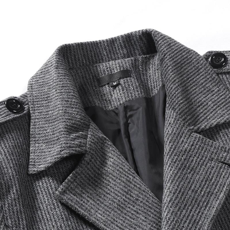 Men's Mid-Length Double-breasted Pinstripe Coat