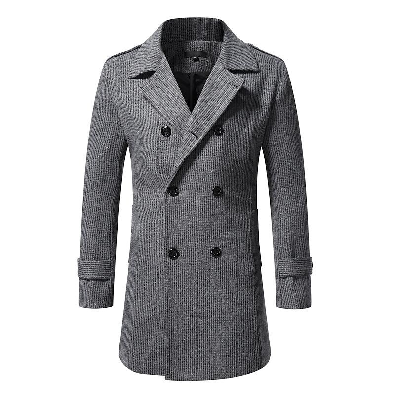 Men's Mid-Length Double-breasted Pinstripe Coat