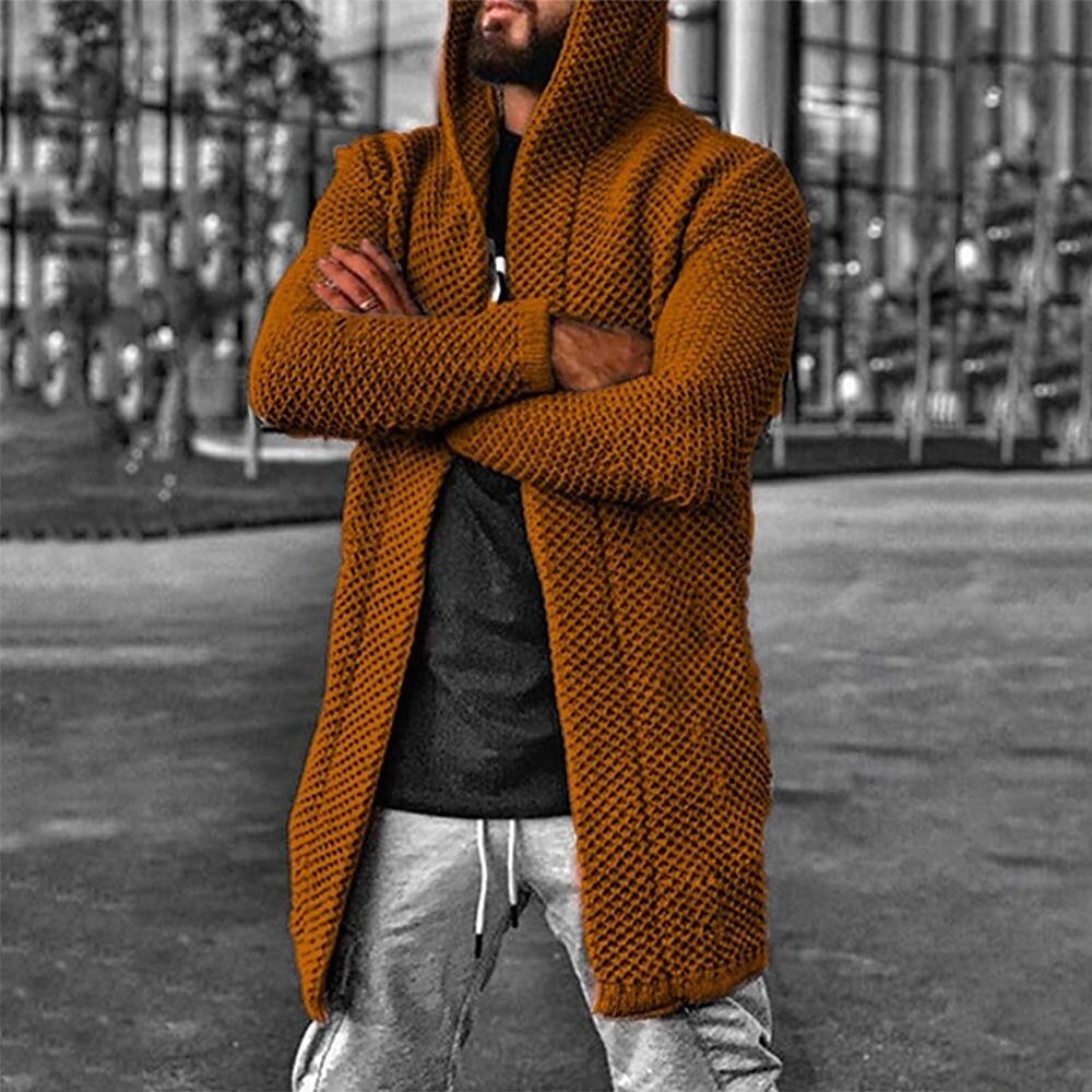 Men's Solid Color Hooded Texture Cardigan