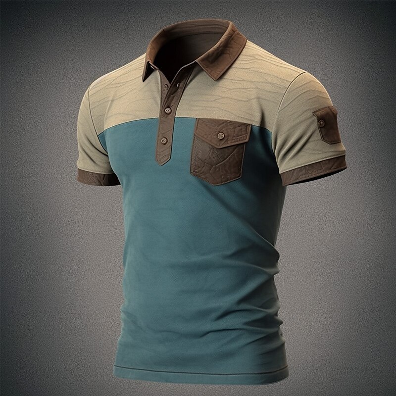 Men's Lapel Basic Color Block Classic Short Sleeve Polo Shirt