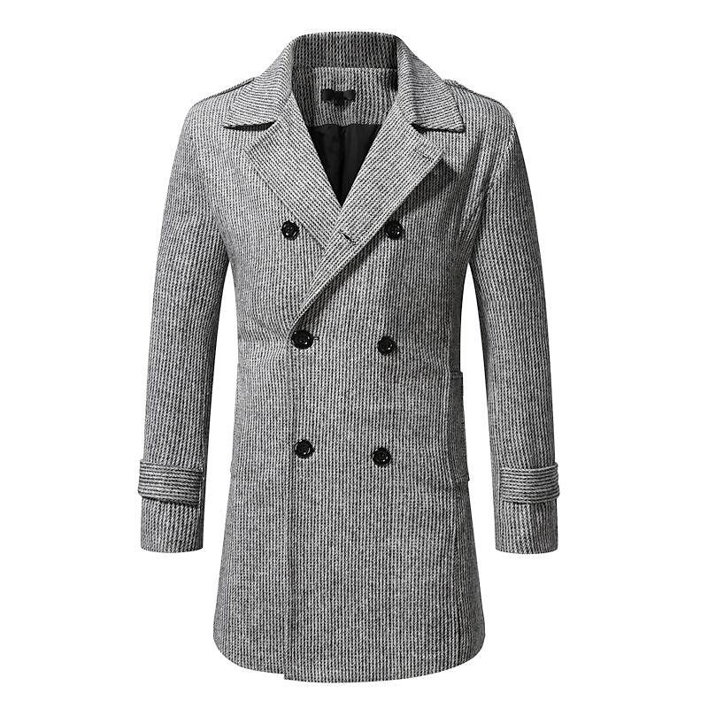 Men's Mid-Length Double-breasted Pinstripe Coat