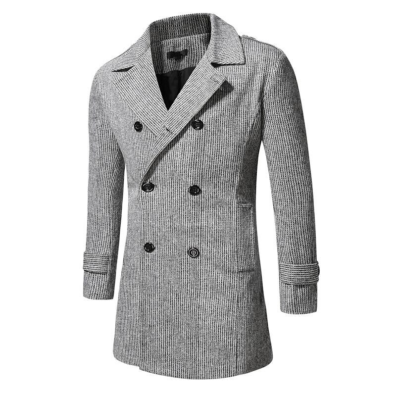 Men's Mid-Length Double-breasted Pinstripe Coat