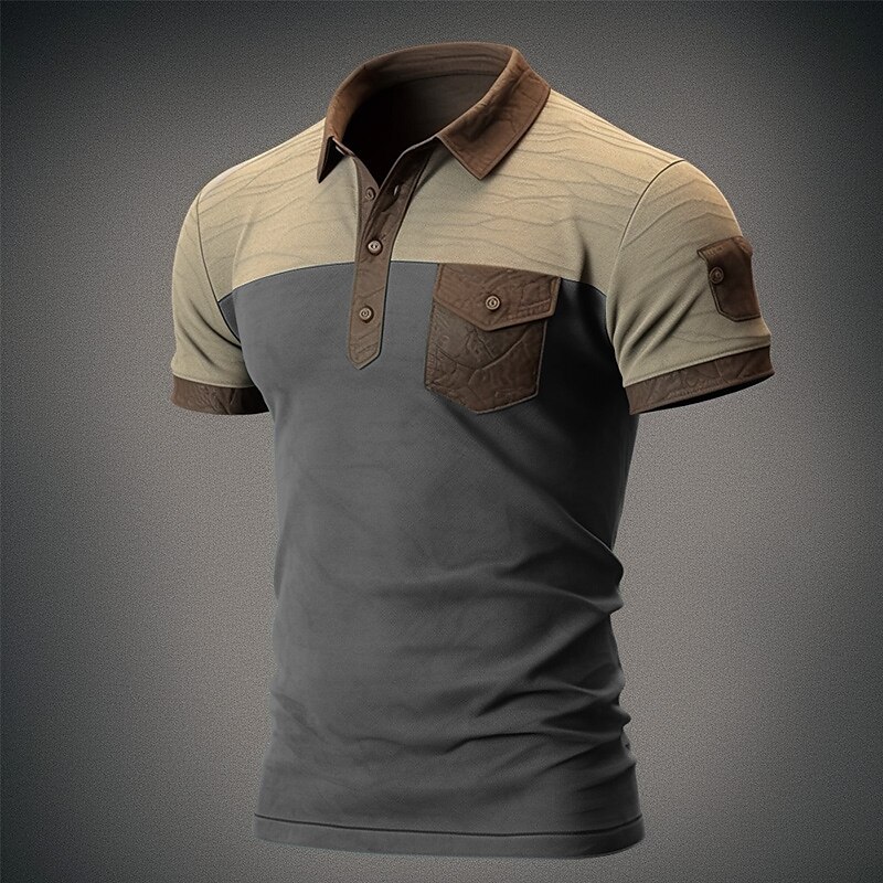 Men's Lapel Basic Color Block Classic Short Sleeve Polo Shirt