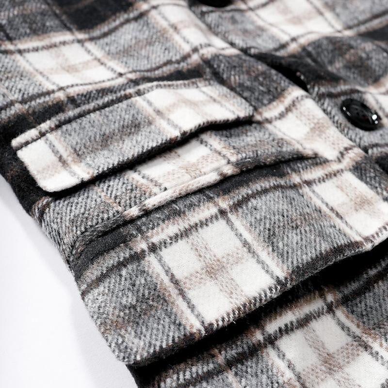 Men's Mid-Length Double-breasted Plaid Coat
