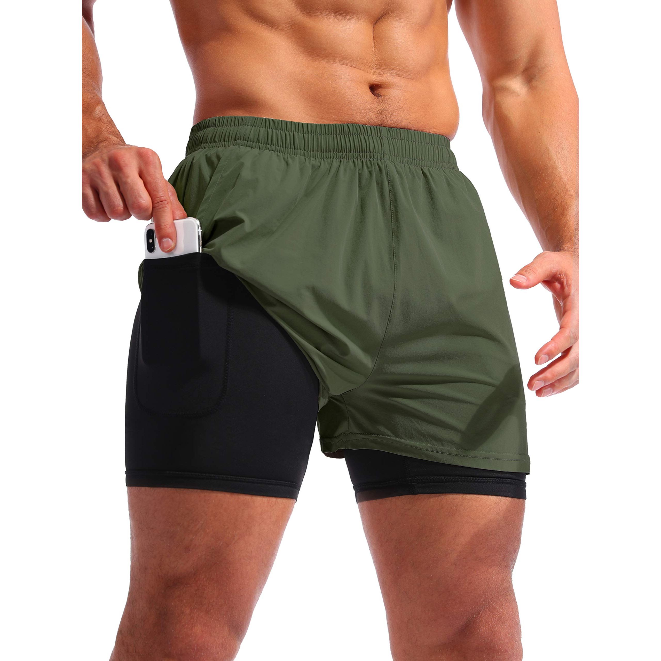 Men's 2 in 1 Quick Dry Gym Athletic Workout Shorts with Phone Pockets