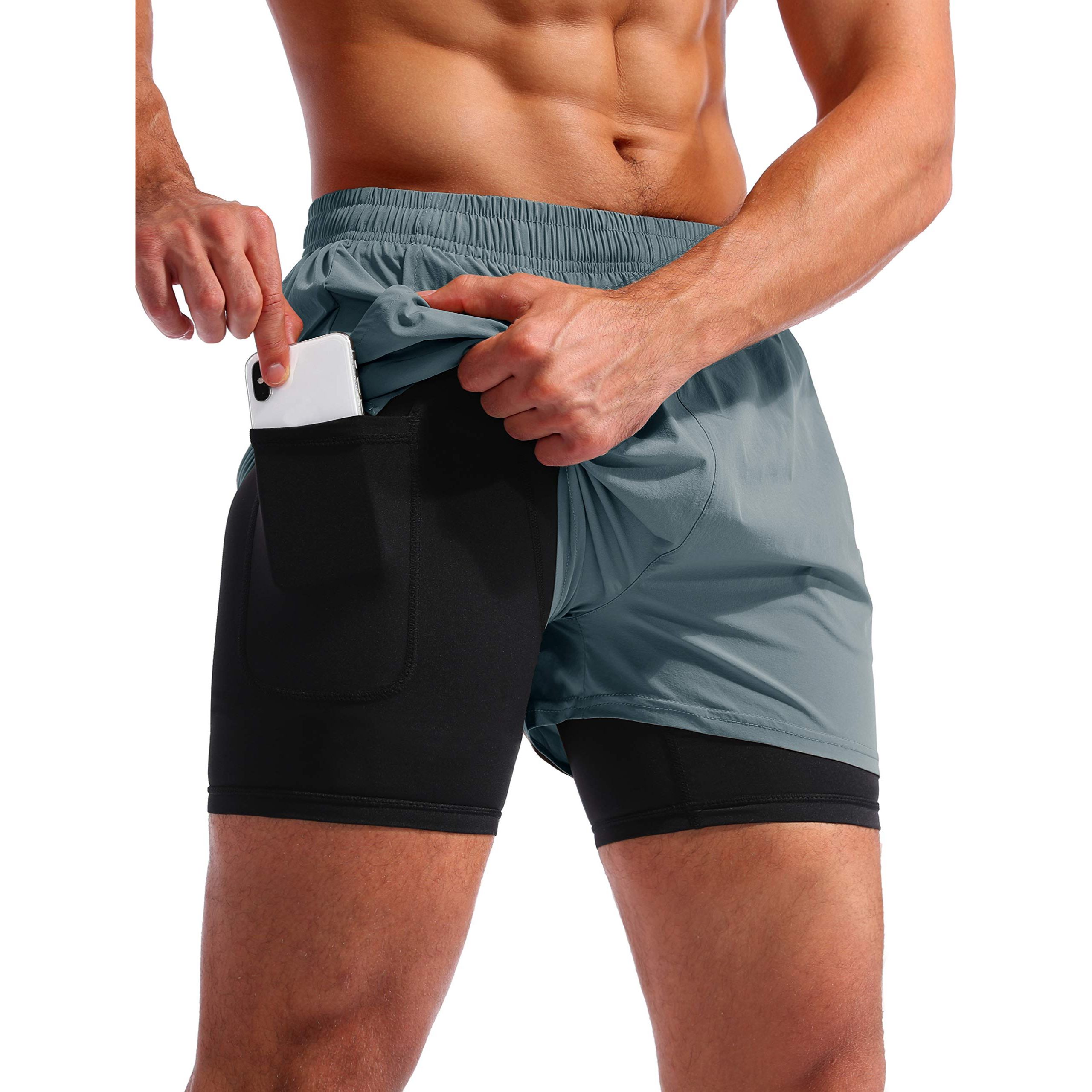 Men's 2 in 1 Quick Dry Gym Athletic Workout Shorts with Phone Pockets
