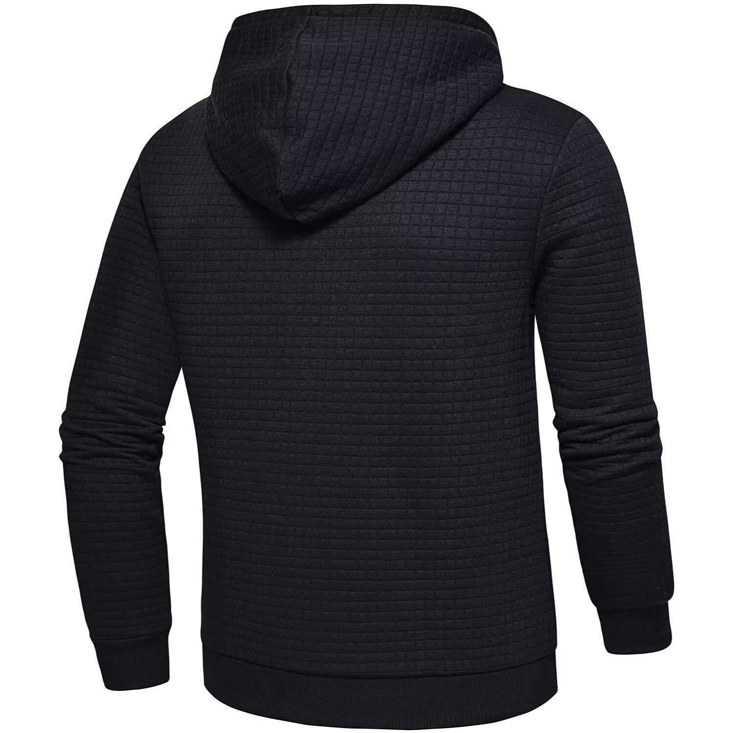 Men's Jacquard Check Solid Color Zip-up Hoodie Sweatshirts