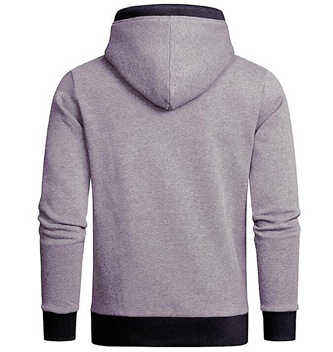 Men's Solid Fleece Pullover Hoodie With Contrasting Details