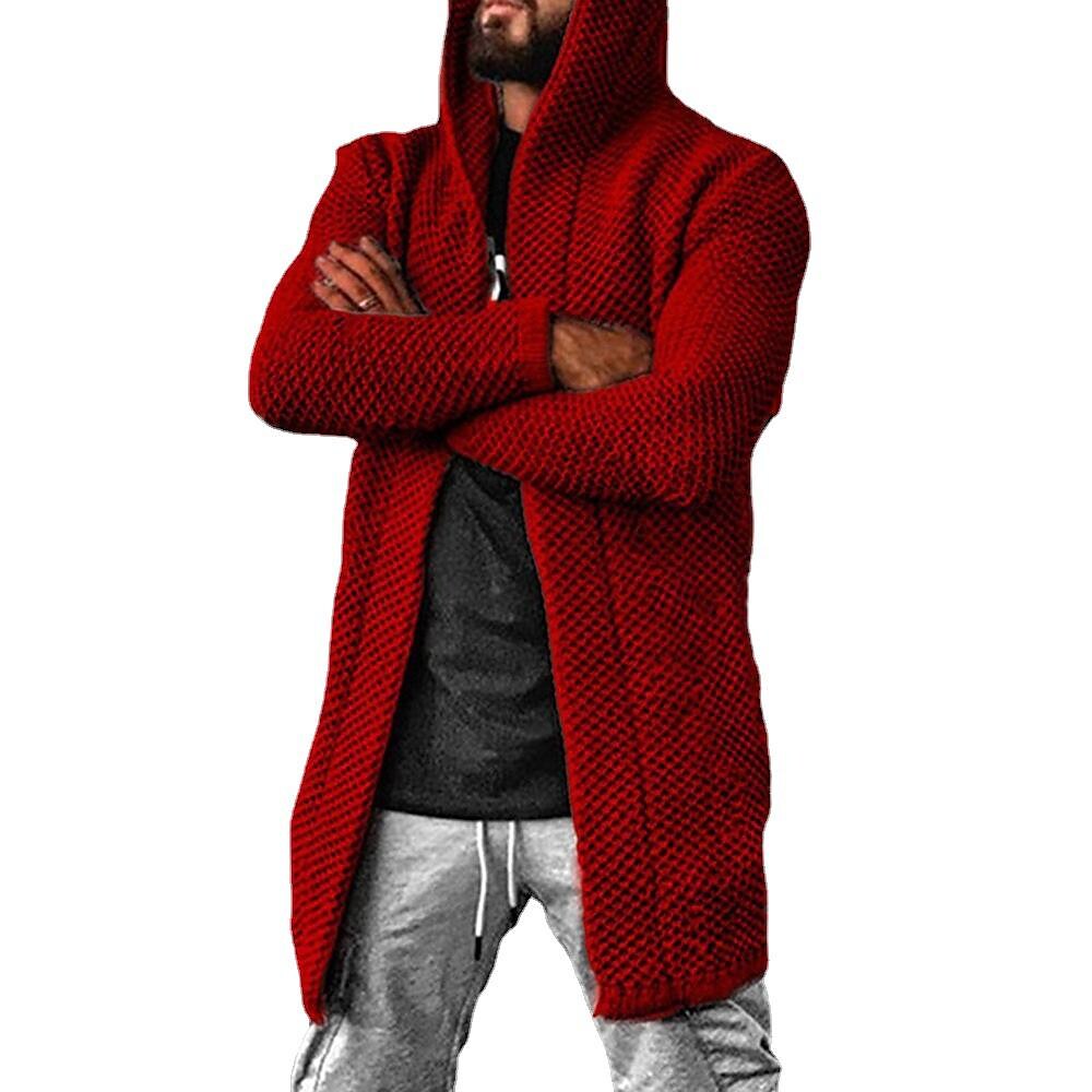 Men's Solid Color Hooded Texture Cardigan