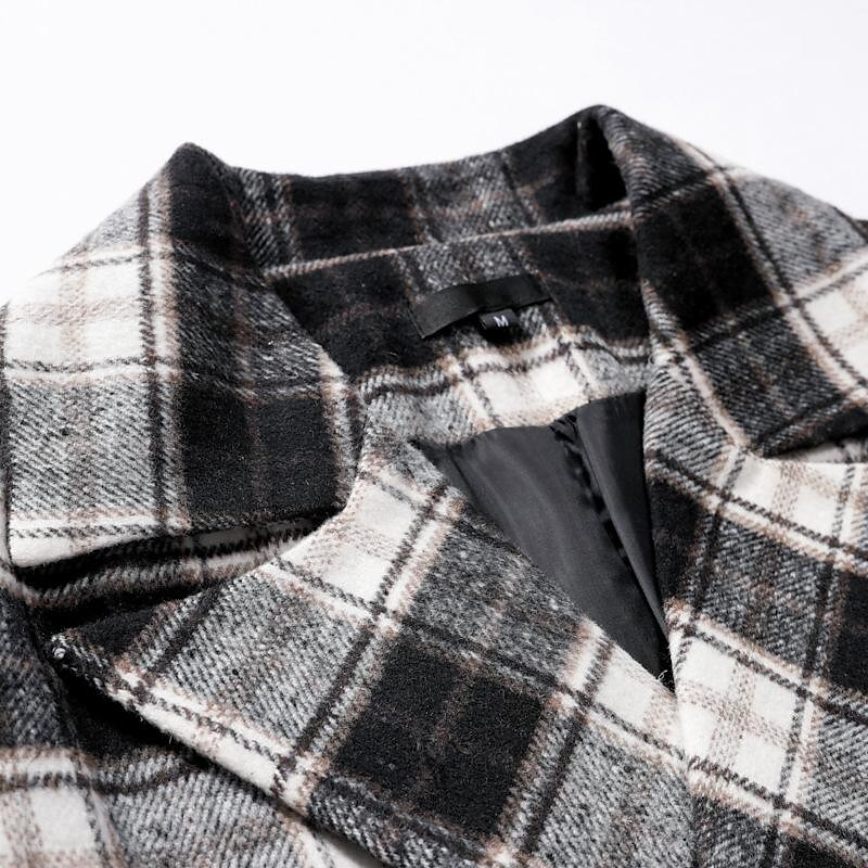 Men's Mid-Length Double-breasted Plaid Coat