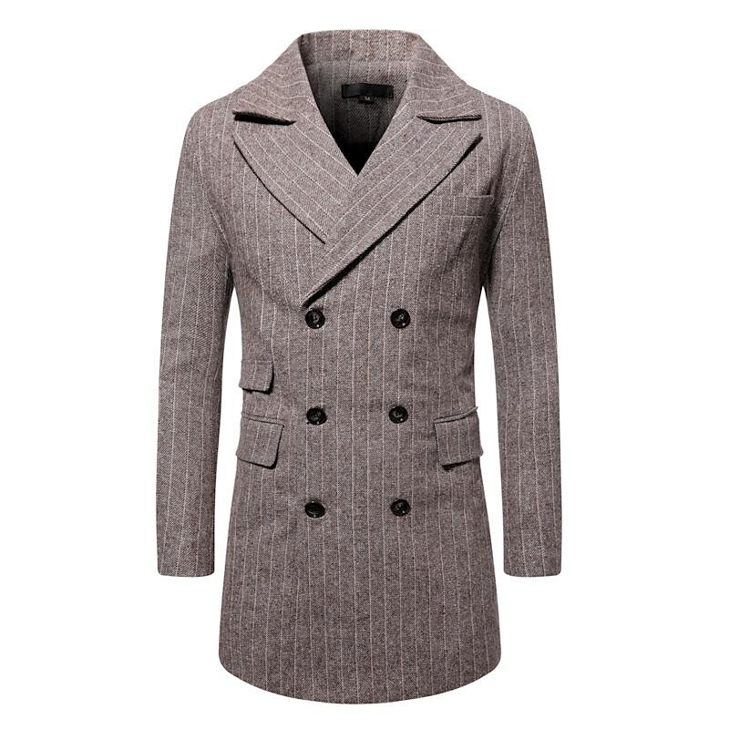 Men's Mid-Length Double-breasted Striped Coat