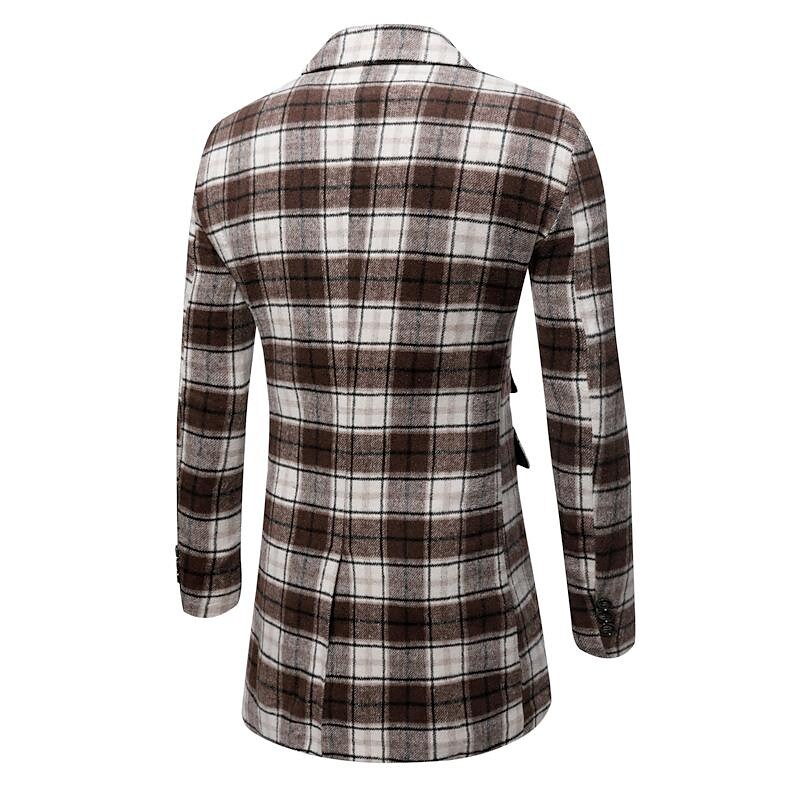 Men's Mid-Length Double-breasted Plaid Coat