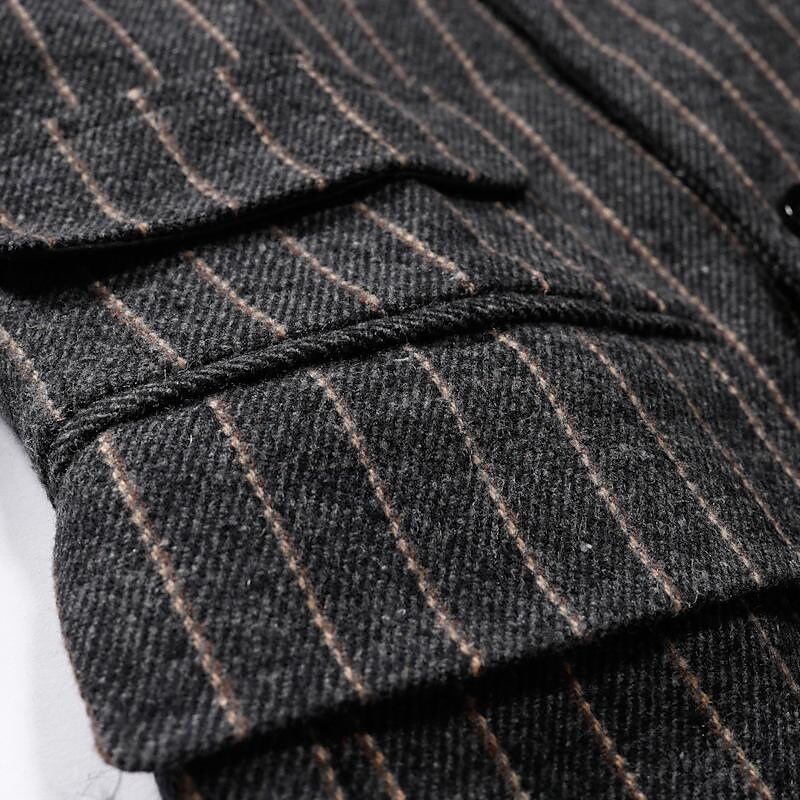 Men's Mid-Length Double-breasted Striped Coat