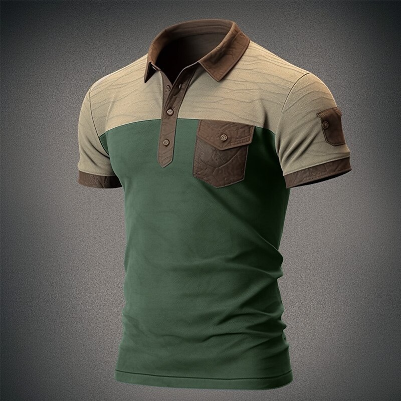Men's Lapel Basic Color Block Classic Short Sleeve Polo Shirt