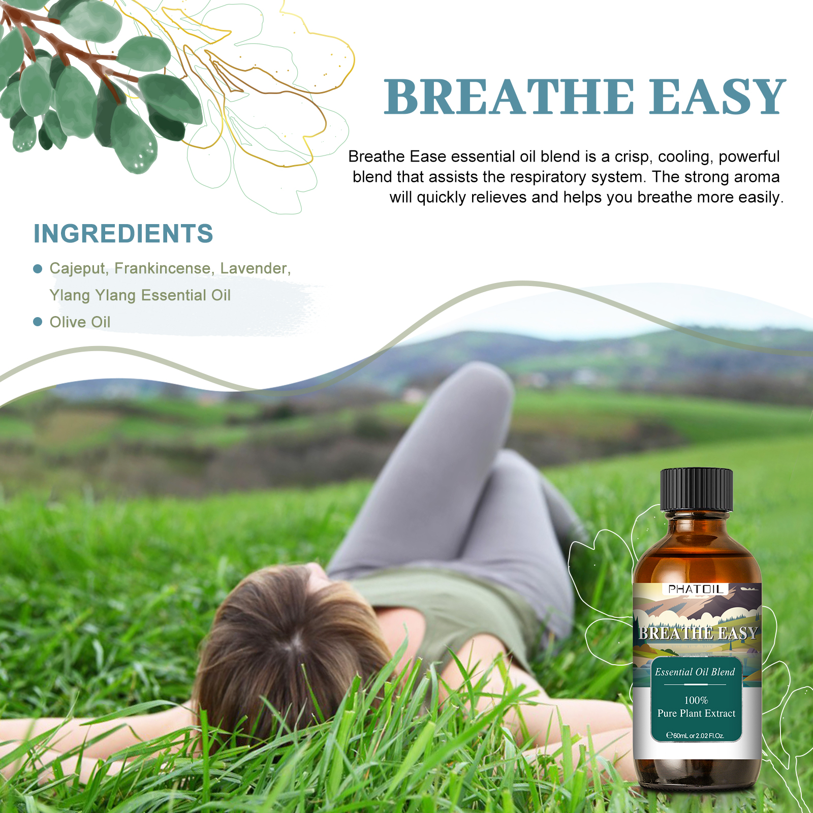 60mL/2.02Fl.Oz Breathe Easy Essential Oil Blend