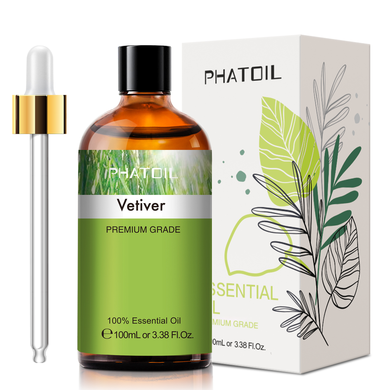 Phatoil 100ml Vetiver Essential Oil Pure Natural with Beautiful Gift Box