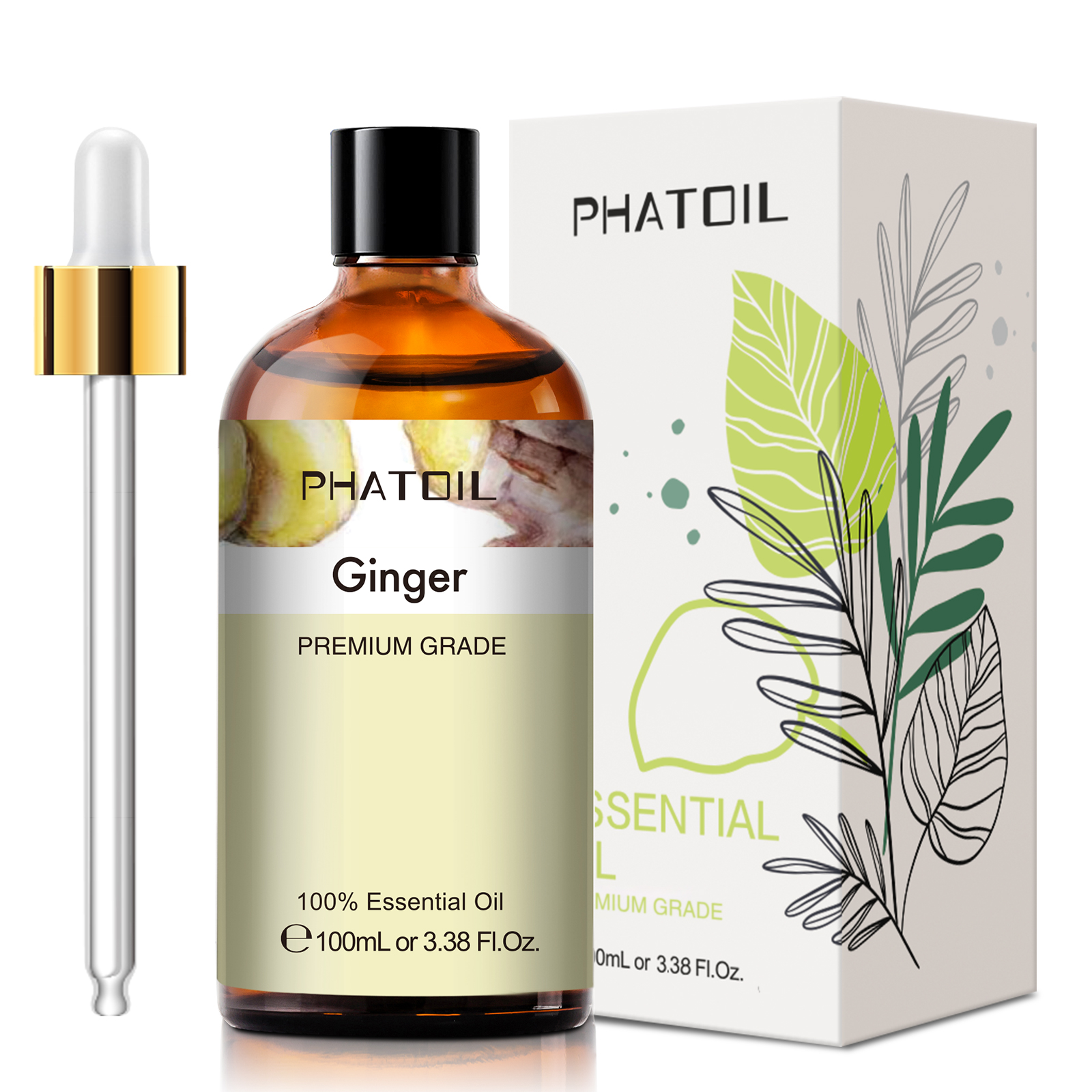 Phatoil 100ml Ginger Essential Oil Pure Natural with Beautiful Gift Box