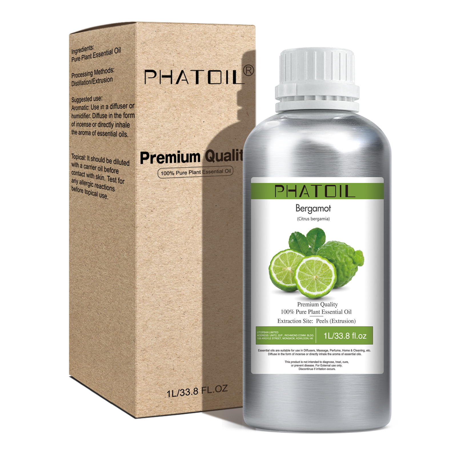 Phatoil 1L Bergamot Essential Oil With Aluminium Bottle
