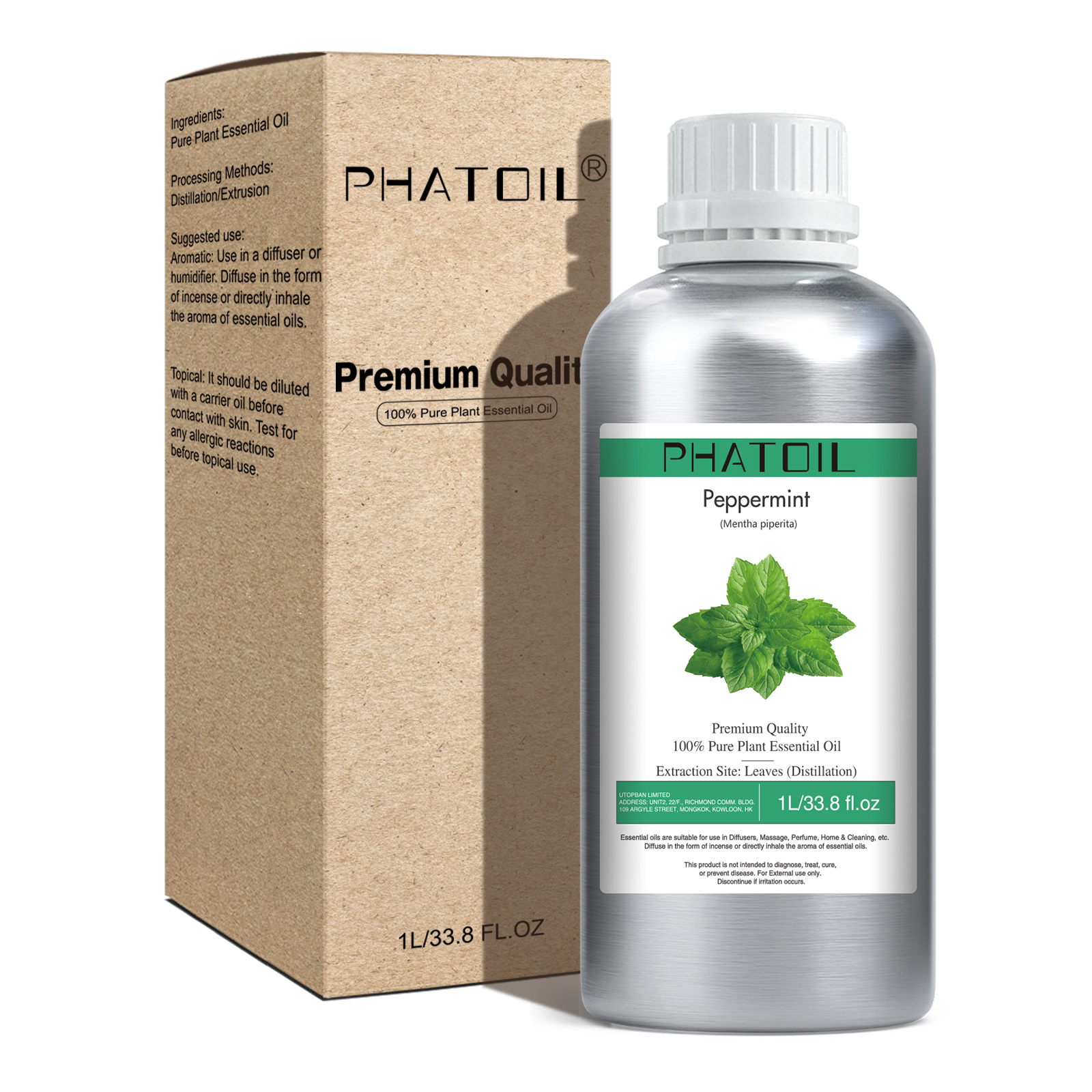 Phatoil 1L Peppermint Essential Oil Pure Natural with Aluminium Bottle