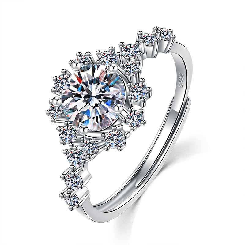 Bling Runway Snowflake design one carat main zircon handmade S925 sterling silver ring-BilngRunway