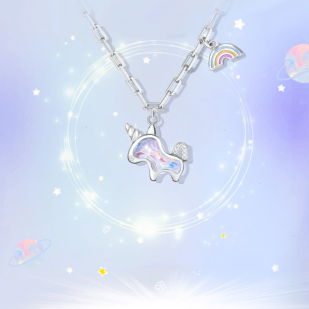 Aurora series unicorn s925 silver necklace-BilngRunway